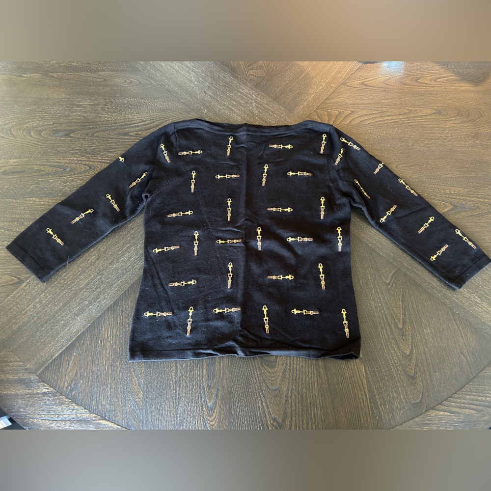Erin Matthew’s Black 3/4 Sleeve Sweater Leather Embroidered Detailing